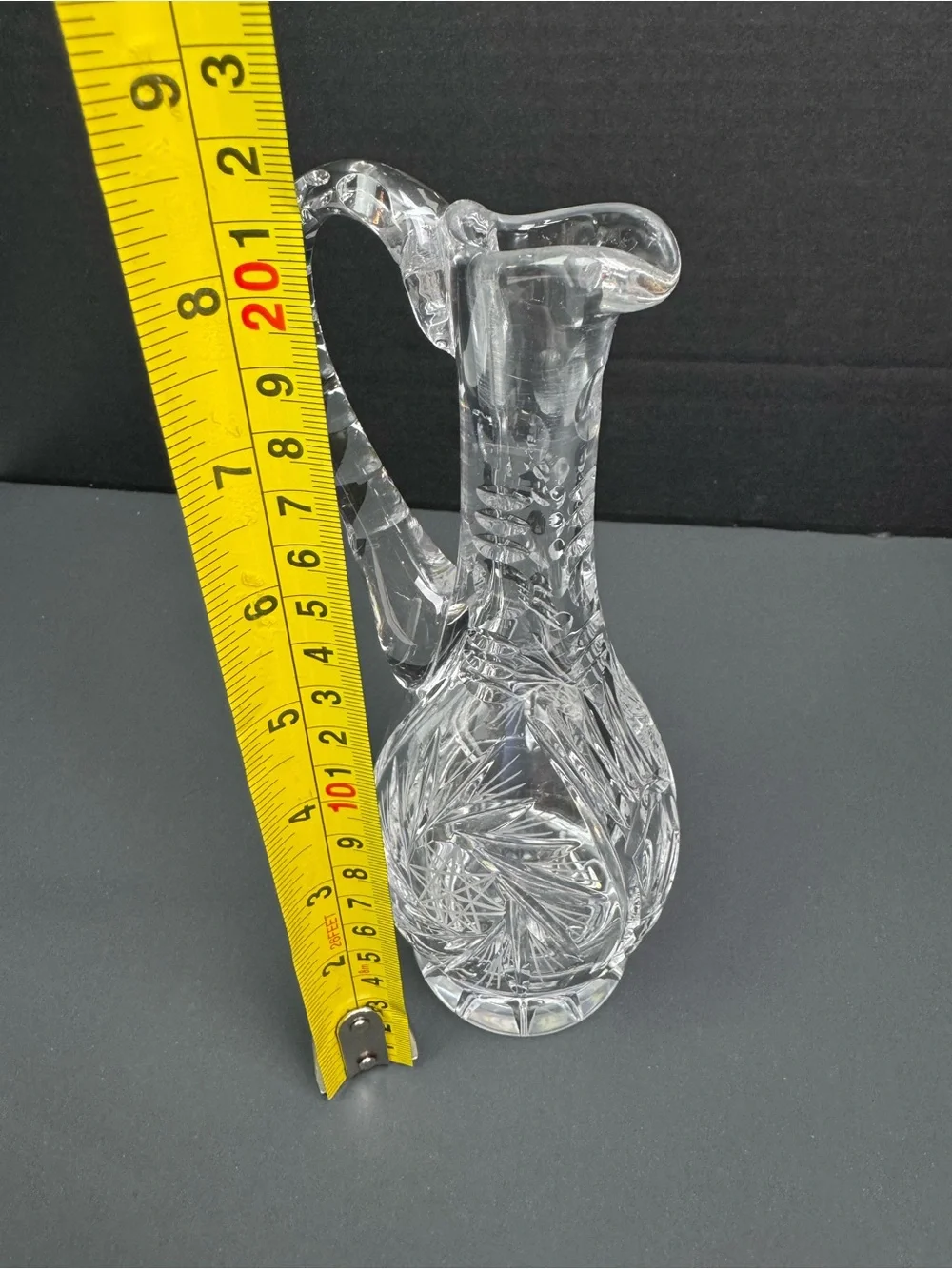 Vintage Cut Crystal Glass Cruet Wine Decanter Pitcher Stopper Pinwheel 10”